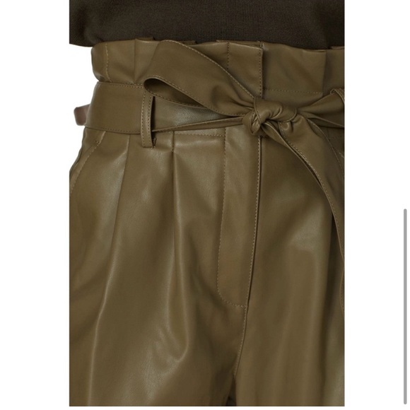 WHITNEY PORT Faux Leather Pants 90s Paperbag Waist High Rise Pleated Trousers 6 - Picture 3 of 6